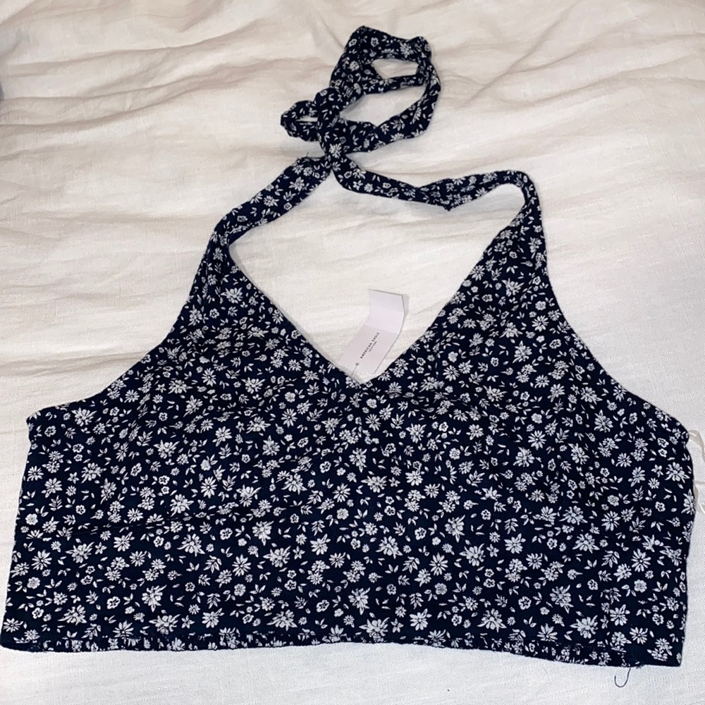 American Eagle floral halter cropped top